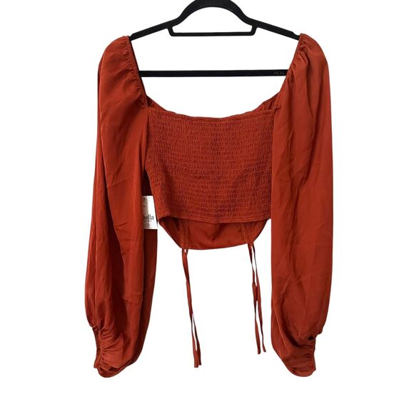 2BELLA Cropped Ruched Blouse Rust NWT Small - Picture 3 of 5